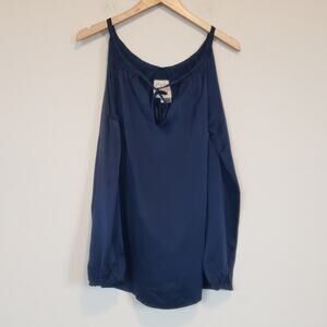 Chaser Revolve Navy Blue Silk Cold Shoulder Top Womens Medium Office Out Neutral